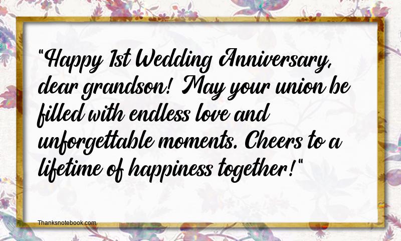 1st Wedding Anniversary Wishes to Grandson