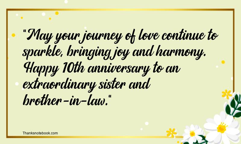 10th Wedding Anniversary Wishes for Sister and Brother in Low