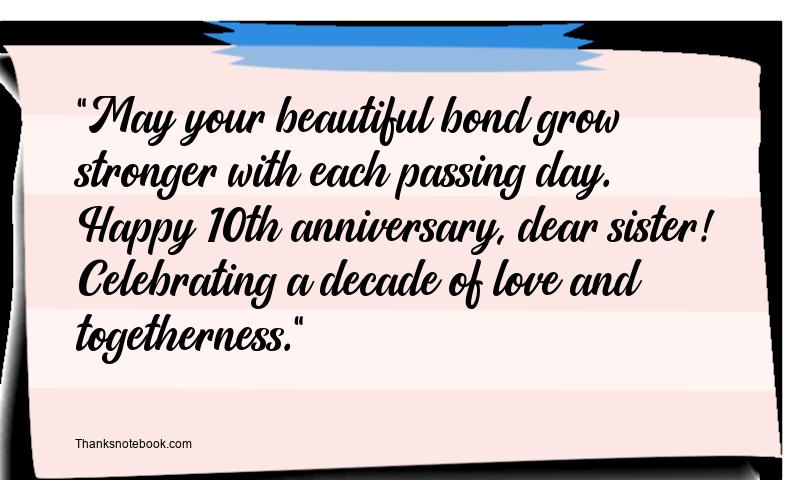 10th Wedding Anniversary Wishes for Sister