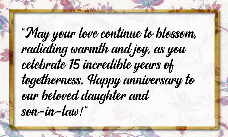 15th Anniversary Wishes for Daughter and Son in Law