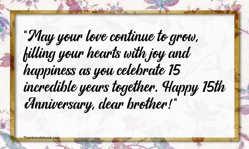 15th Wedding Anniversary Wishes for Brother