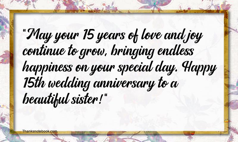 15th Wedding Anniversary Wishes for Sister