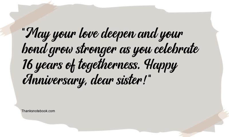 16th Wedding Anniversary Wishes for Sister