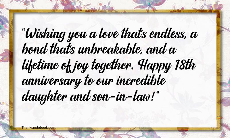 18th Wedding Anniversary Wishes for Daughter and Son in Law