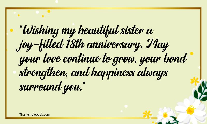 18th Wedding Anniversary Wishes for Sister