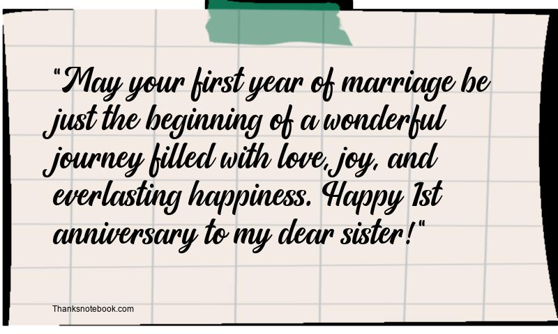 1st Marriage Anniversary Wishes for Sister