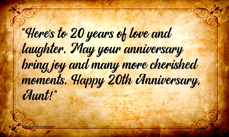 20th Wedding Anniversary Wishes for Aunt