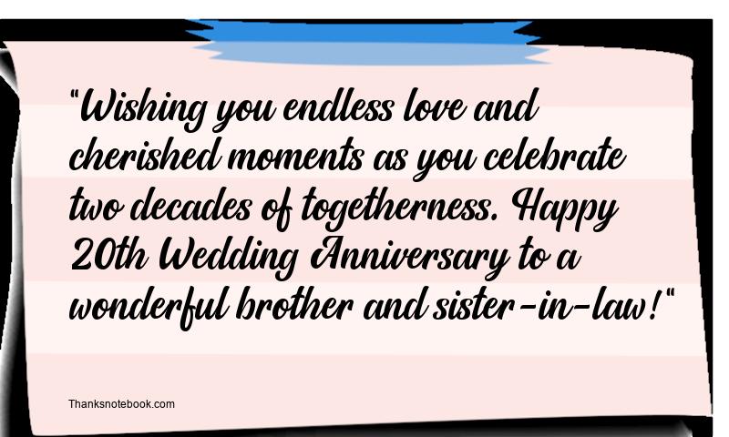 20th Wedding Anniversary Wishes for Brother and Sister in Law