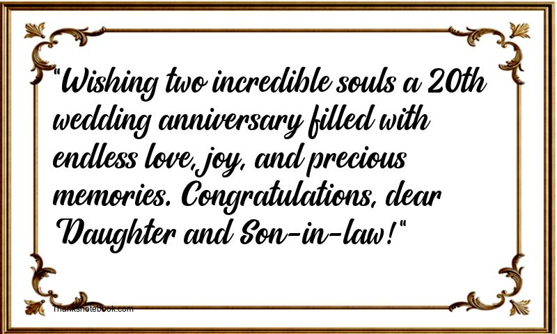 20th Wedding Anniversary Wishes for Daughter and Son in Law