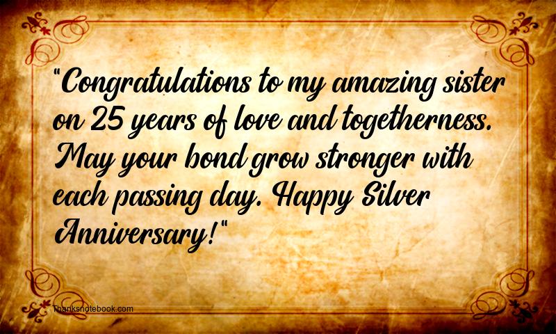 25th Wedding Anniversary Wishes for Sister