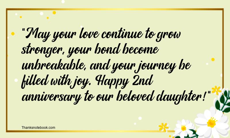 2nd Marriage Anniversary Messages for Daughter