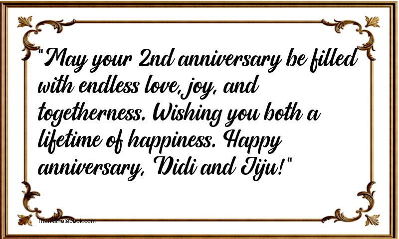 2nd Marriage Anniversary Wishes for Didi and Jiju