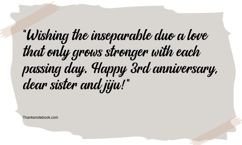 3rd Wedding Anniversary Wishes for Sister and Jiju