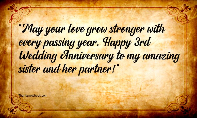 3rd Wedding Anniversary Wishes for Sister