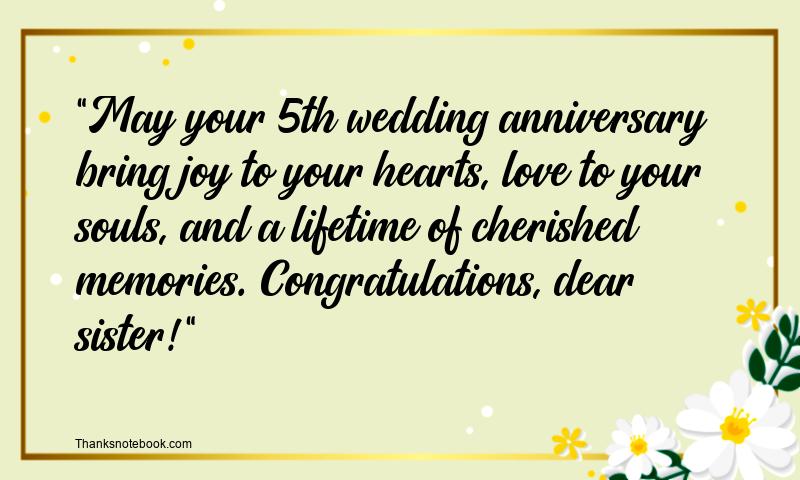 5th Wedding Anniversary Messages for Sister