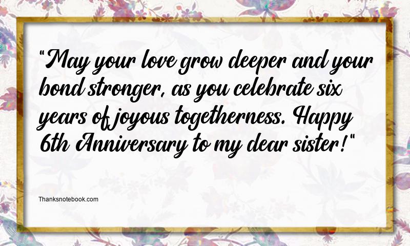 6th Wedding Anniversary Wishes for Sister