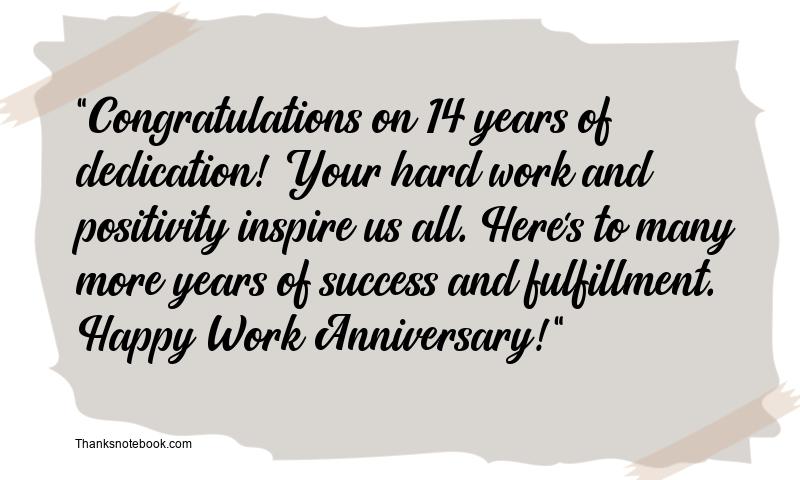 Happy 14th Work Anniversary Wishes for Colleague